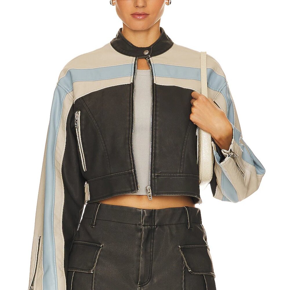[BLANKNYC] Womens Women's Vegan Leather Racer Moto JacketMoto